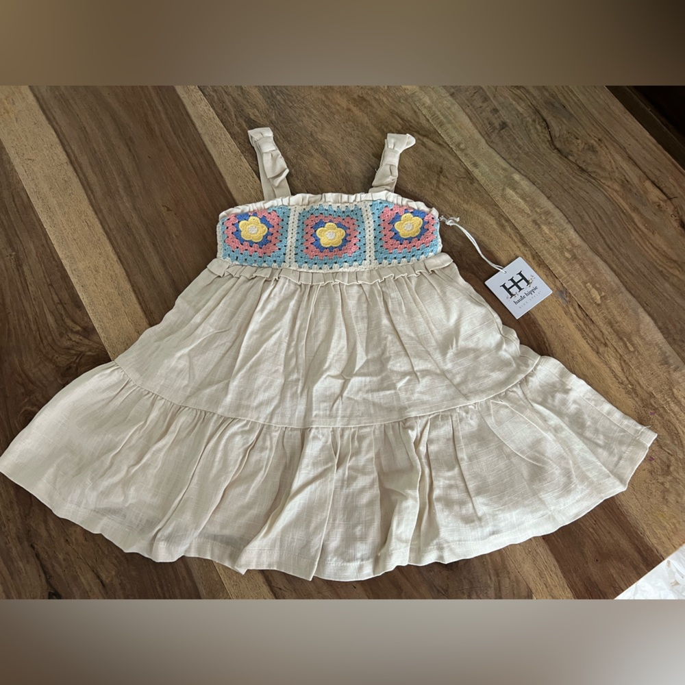 Haute Hippie NWT Linen boho ruffle crochet top dress 2T
